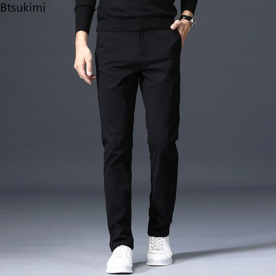 Spring New Men's Casual Pants Trend Design Versatile Cotton Trousers Basic Straight Solid Loose Business Formal Trousers for Men