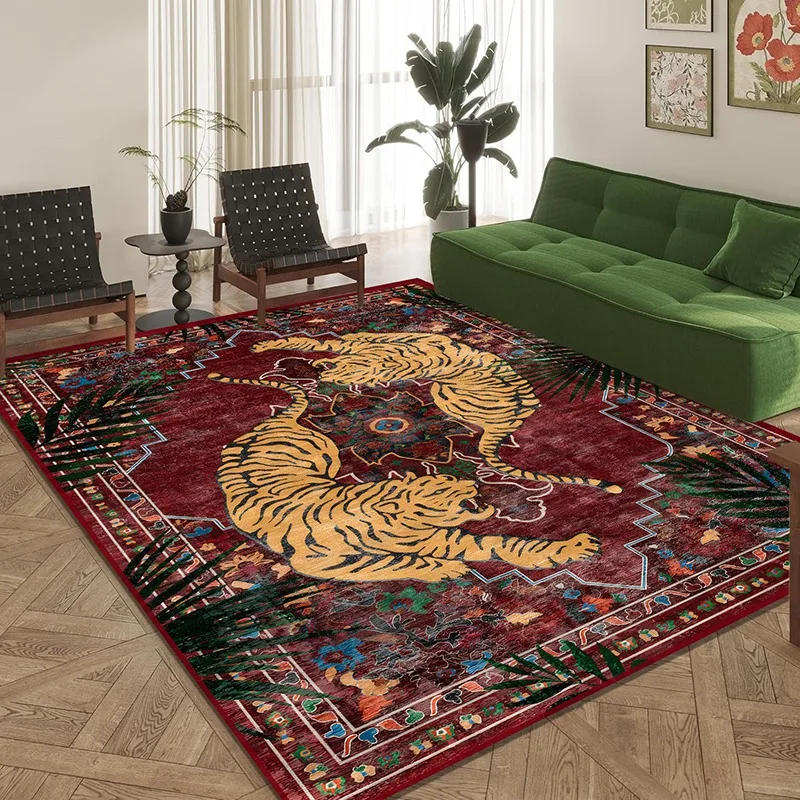 Jungle Tiger Living Room Carpet Botanical Print Sofa Coffee Table Floor Mat Home Decoration Bedroom Bedside Rug Machine Washable