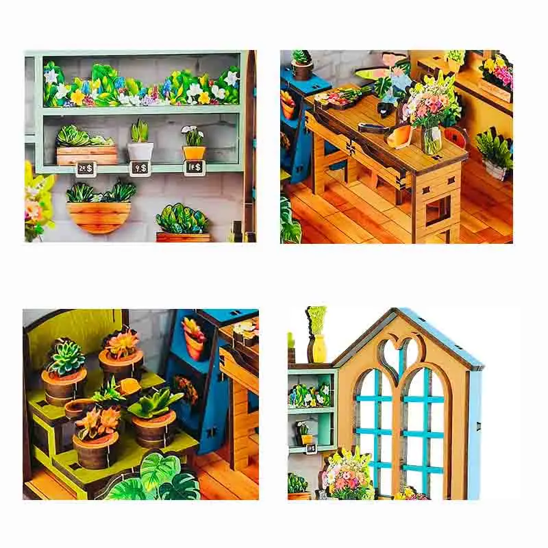 Kits de construction miniatures en bois, bricolage, magasin de fleurs, maisons de poupées avec meubles, maisons de poupées pour amis, cadeaux d'anniversaire