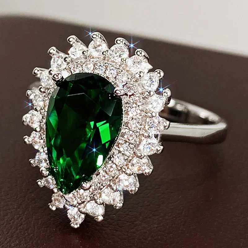 CAOSHI-anillos de dedo de lujo para mujer, cristal verde brillante en forma de pera, accesorios de Estilo Vintage para mujer, 2024