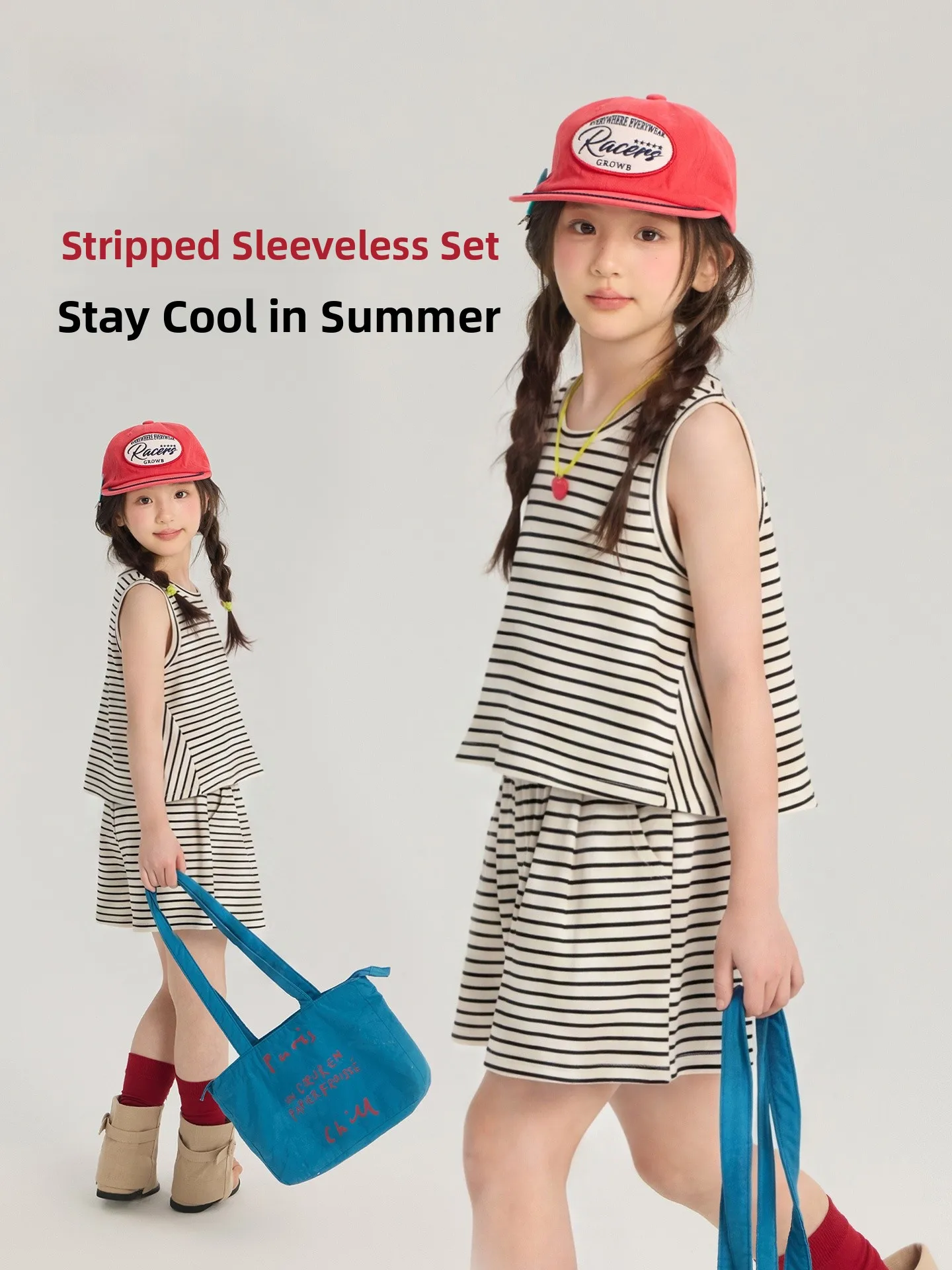 yojia-girls-sportswear-set-summer-2026-new-stripe-loose-kids-top-shorts-children-summer-outfit-korean-style-2-pieces