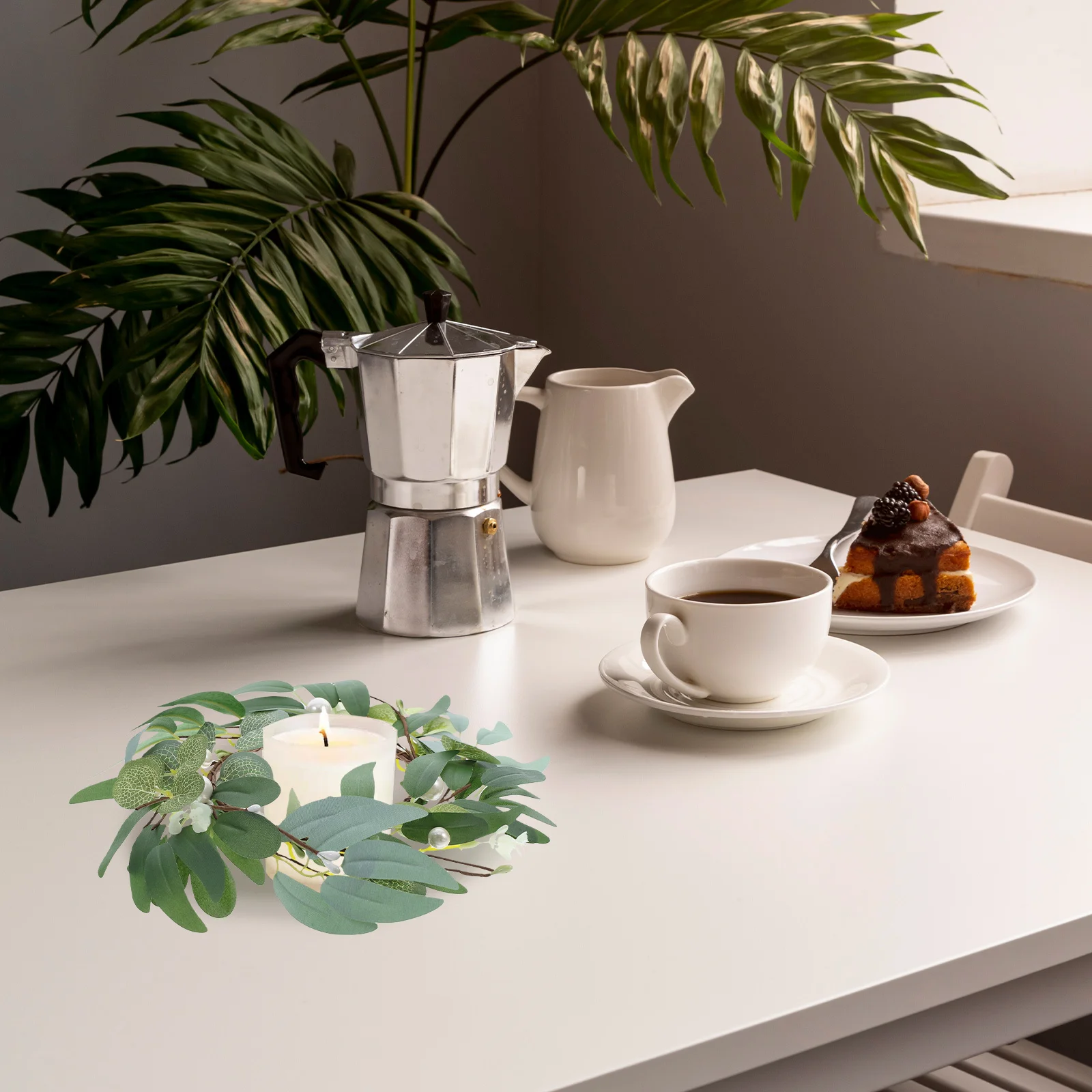 

Artificial Eucalyptus Pearl Ring Realistic Rustic Wedding Table Centerpieces Home Event Decor Romantic Candleholder