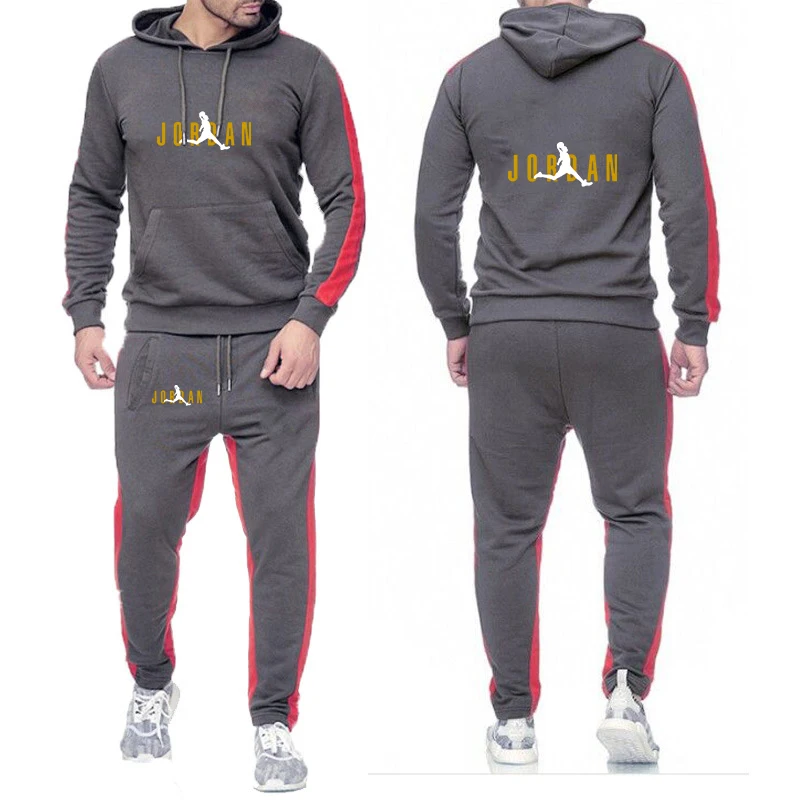 2026 Spring And Autumn Basketball sportswear Print Men's New Solid Color Cotton Classic Hoodies+Casual Sweatpants  Suit