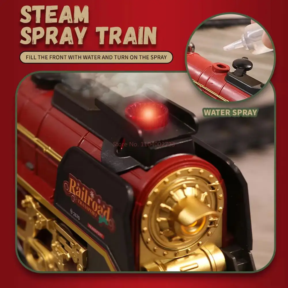 คลาสสิกรถไฟ Freight Train รีโมทคอนโทรลคริสต์มาส SteamTrain พร้อมแสงและเสียงของเล่นสําหรับของขวัญเด็กเด็ก