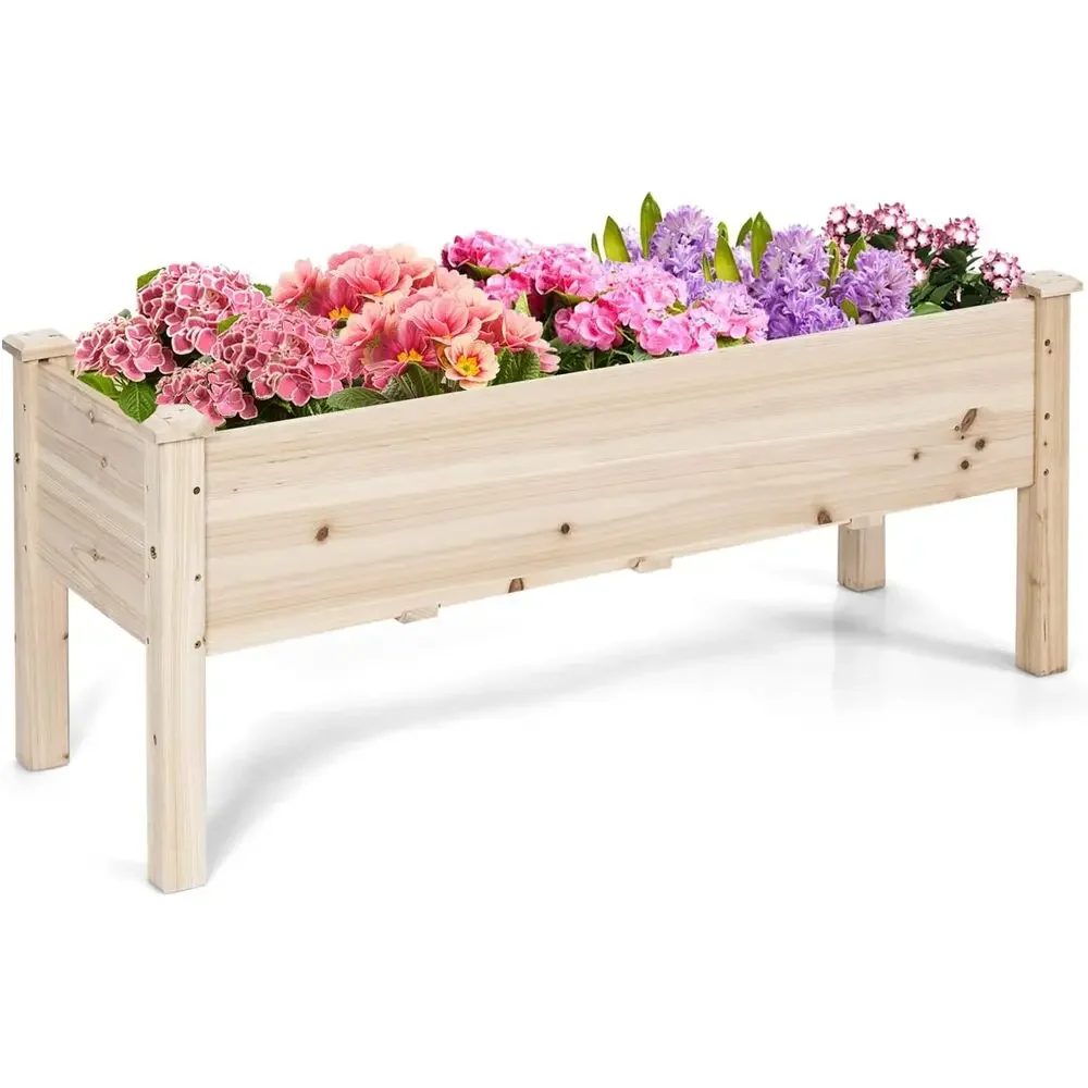 Elevated Wooden Planter Box with Legs, 5 Drainage Holes, Ideal for Outdoor Vegetable Gardening and Yard Plants