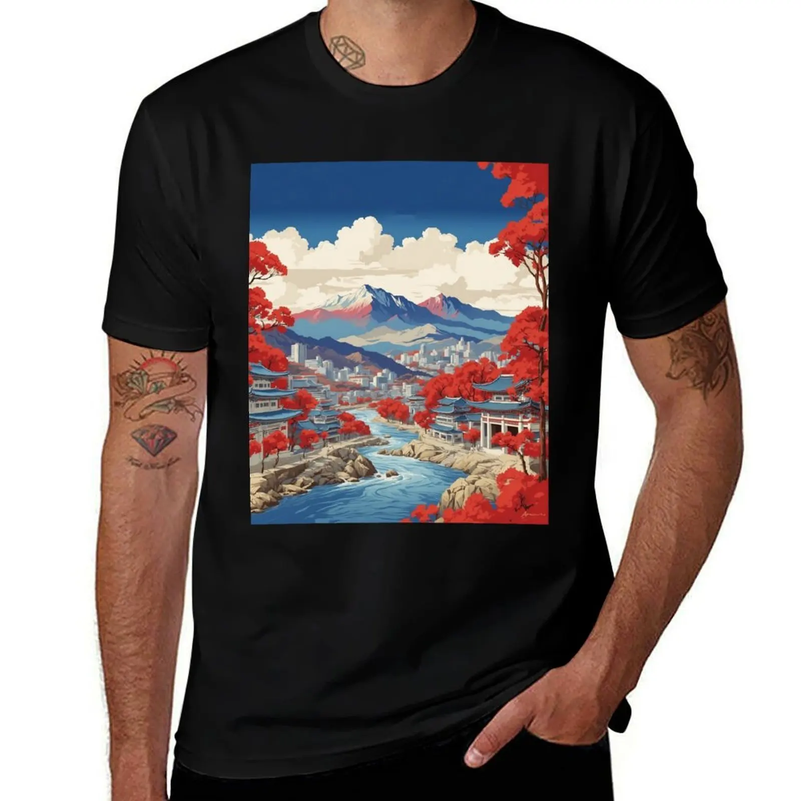 

Ansan South Korea Tourism Vintage Poster T-Shirt funny shirt cotton plus size clothes mens plain t shirts