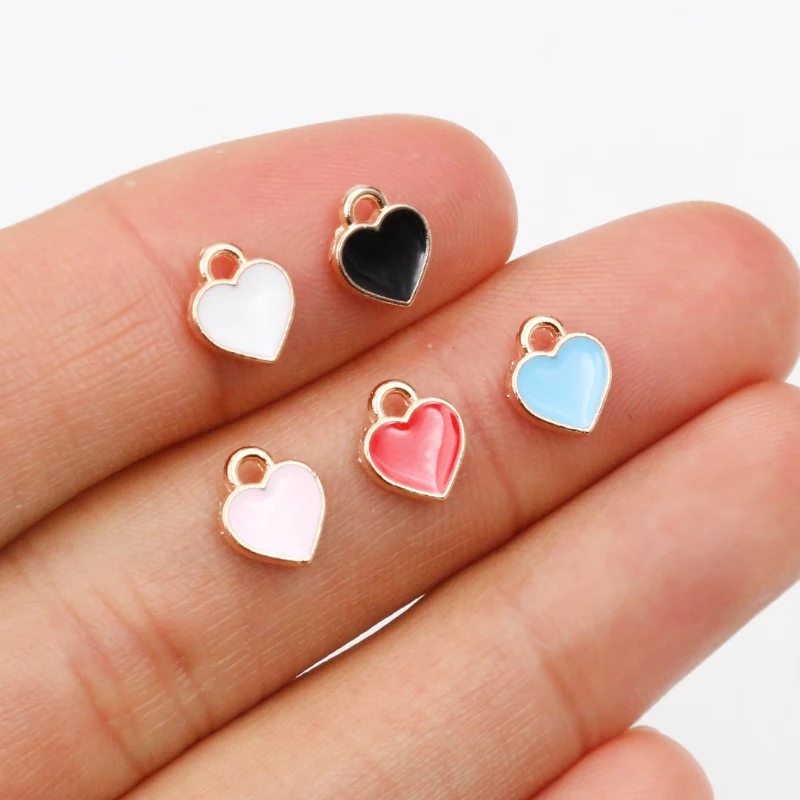 50PCS 6*8mm Alloy Metal Drop Oil Small Heart Charms KC Gold Pendant For DIY Bracelet Necklace Jewelry Making Findings