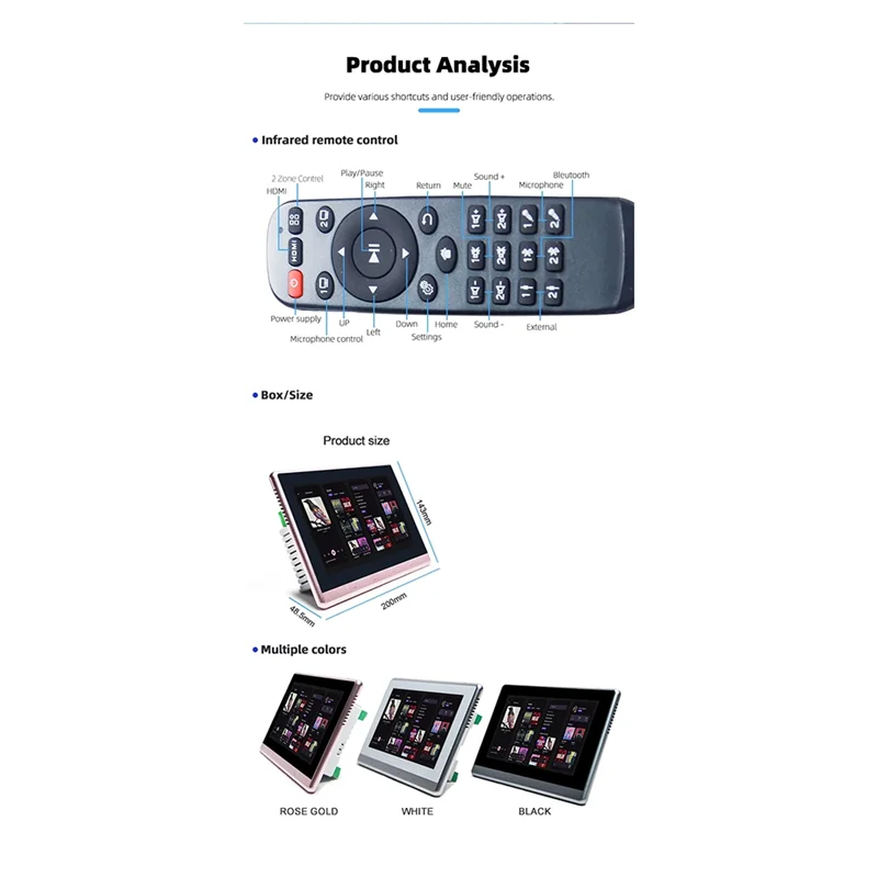 B24B 7 Inch Android 11 Music Amplifier Audio System 8 X 30W 2 Zone Android 11 Wifi 7 Inch Touch Screen Amplifier