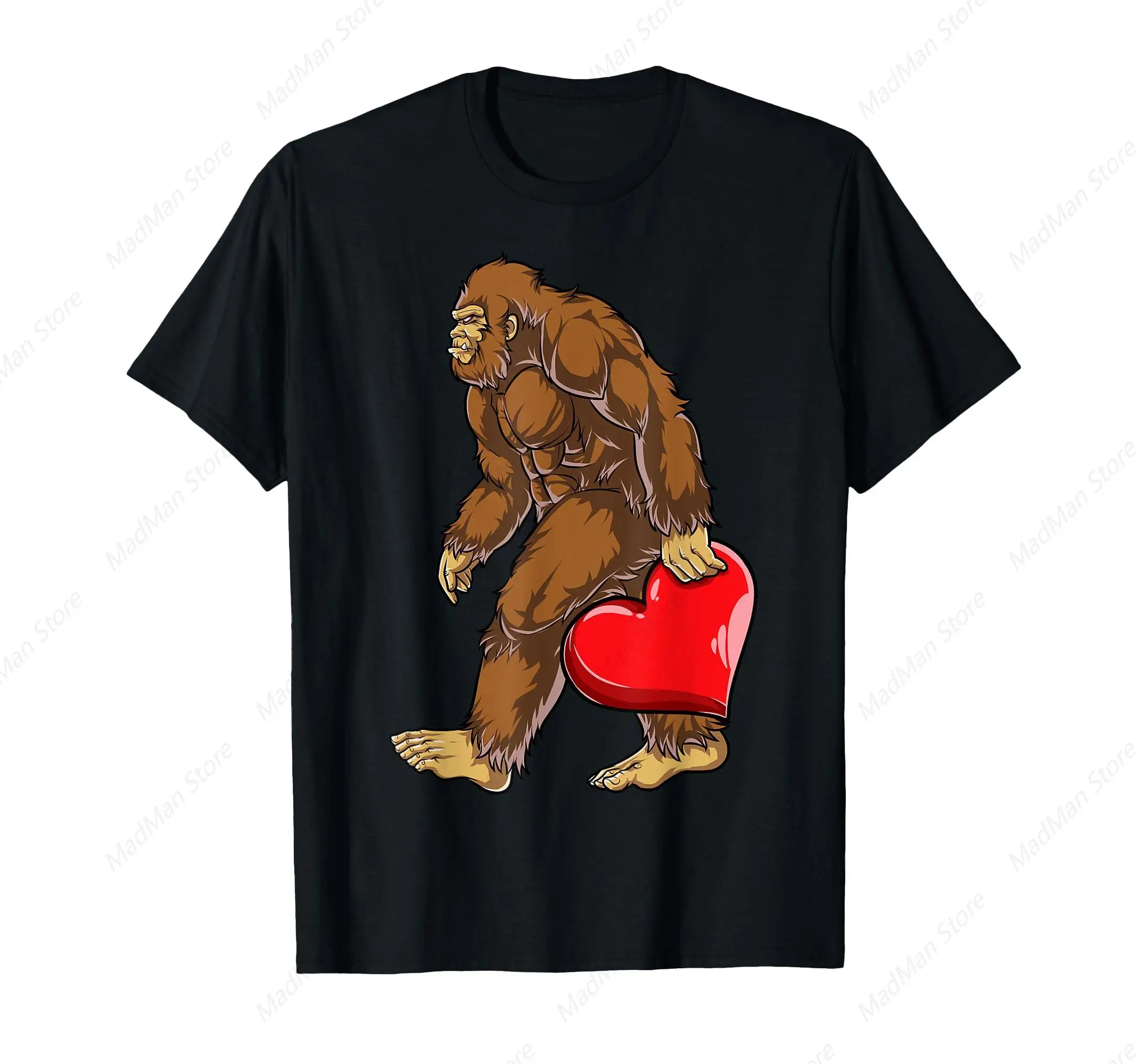 Bigfoot Heart Valentines Day Boys Men Love Sasquatch Funny T-Shirt for Men Women Cotton Top Tee