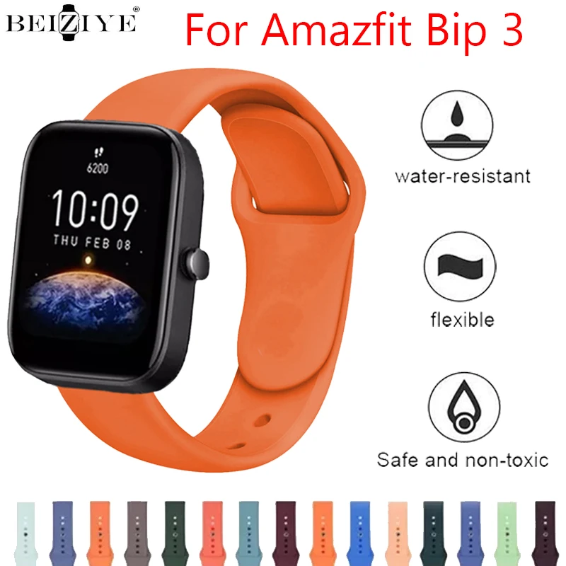 Sports Water Resistant Soft Silicone Strap Correa For Amazfit Bip 3 Smart Watch Bracelet Nail button accessories band