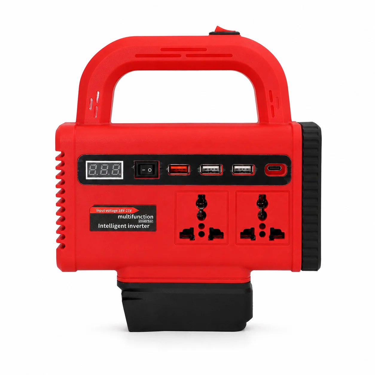 150W Tragbarer Stromwechselrichter für Makita/Dewalt/Milwaukee 18V Li-Ionen-Akkus mit USB-Typ-C-Anschluss und LED-Licht, Wandmontage – Detail 3