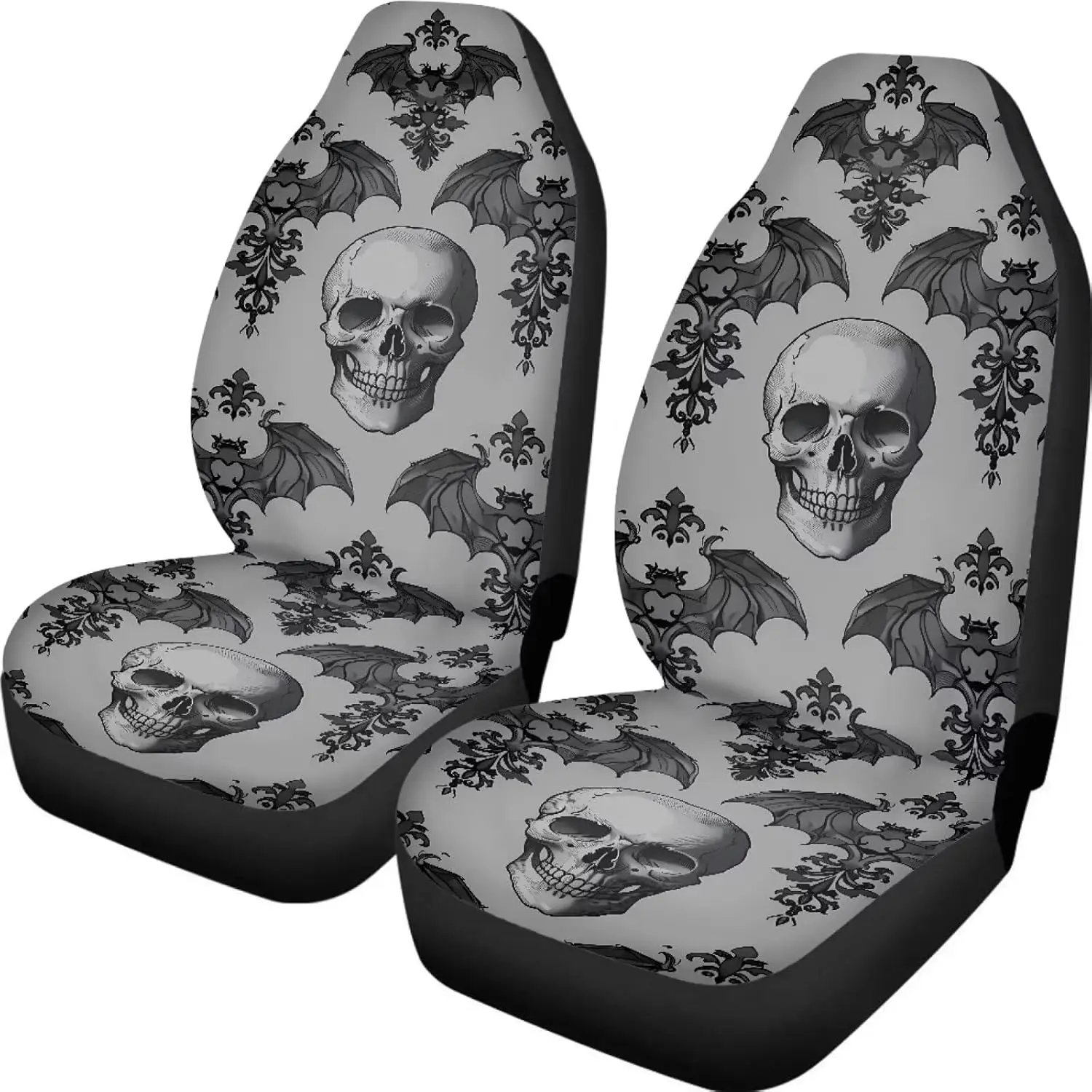 Baroque Skull Bats Print Car Seat Covers for Halloween Seat Protector Auto Decorations Accessories for SUV Truck Vans Sedans