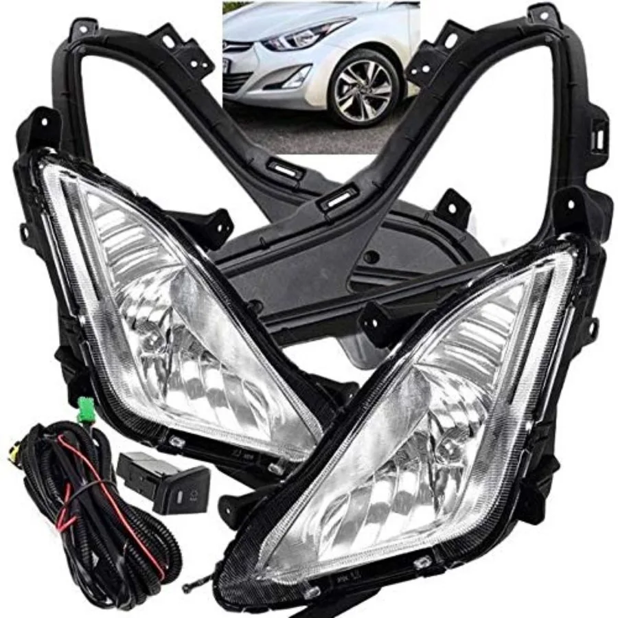 مجموعة مصابيح الضباب بعدسة شفافة لسيارة هيونداي إلنترا سيدان 20142016 مع مفتاح أسلاك قوس ومصابيح هالوجين رؤية محسنة #1