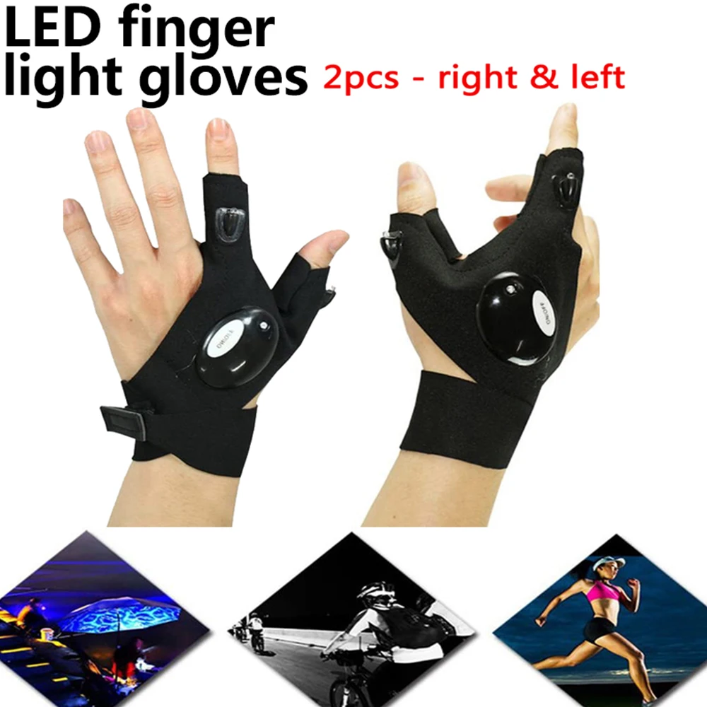 LED flashlight fishing  Magic Strap Fingerless Gloves  Waterproof Cycling Camping Hiking Rescue Glove Lamp Lighting Gloves