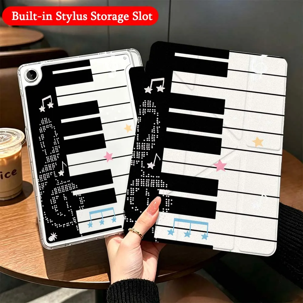 Piano Music Notes Case For Samsung Galaxy Tab A9 A8 A11 S6 S7 S8 S9 S10 FE Plus Lite Transparent Y-Shaped Folding Tablet