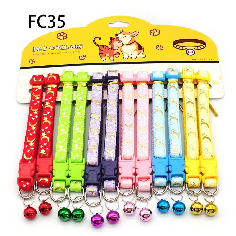 12Pcs Wholesale with Bell Collars Delicate Safety Casual Nylon Dog Collar Neck Strap Fashion Adjustable Bell Pet Cat Dog Collar