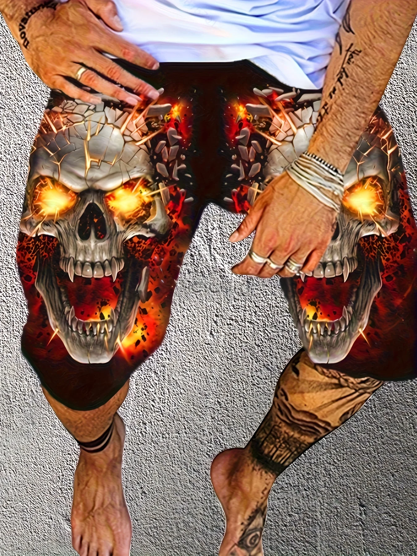 New Men\'s 3d Skull Print Fashionable Summer Beach Surfboard Shorts Quick Drying Sports Leisure Outdoor Fitness Jogging Shorts