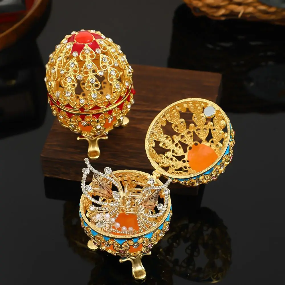 

Шкатулка для украшений с эмалевым покрытием, ажурным дизайном и инкрустацией стразами, из сплава, полая, для хранения мелочей