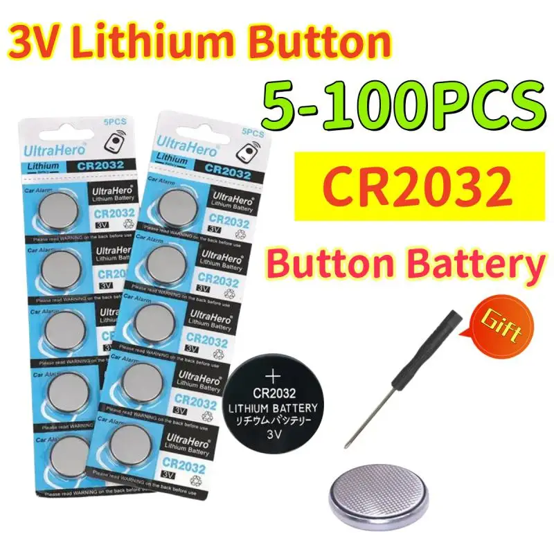 5-100ชิ้น CR2032 CR 2032แบตเตอรี่ลิเธียม3V สำหรับนาฬิกาเครื่องคิดเลขนาฬิการีโมทคอนโทรลของเล่นเครื่องคิดเลขปุ่มเซลล์เหรียญ