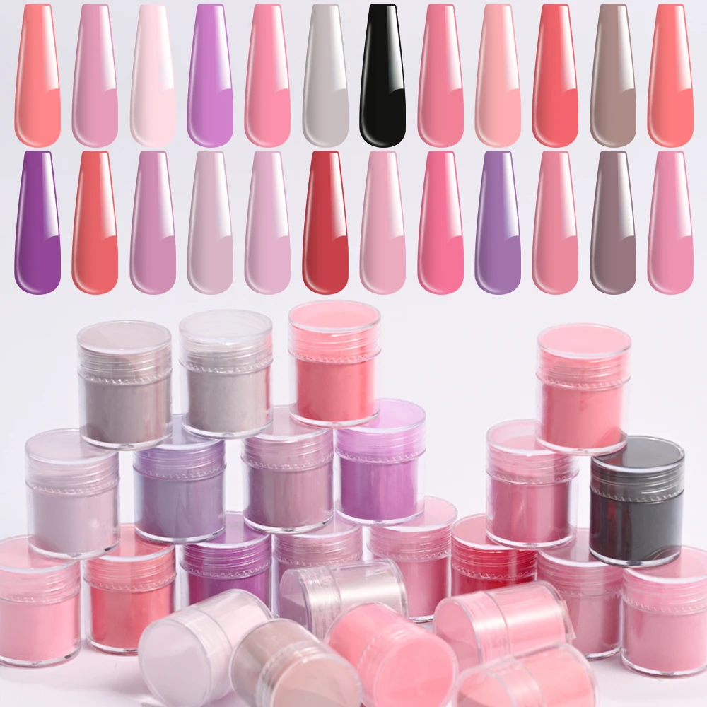 24 ขวด/ชุด Basic สีขาวสีชมพูอะคริลิคเล็บผงความอิ่มตัวสูง Professional อะคริลิคเล็บ Dipping Powder kit #
