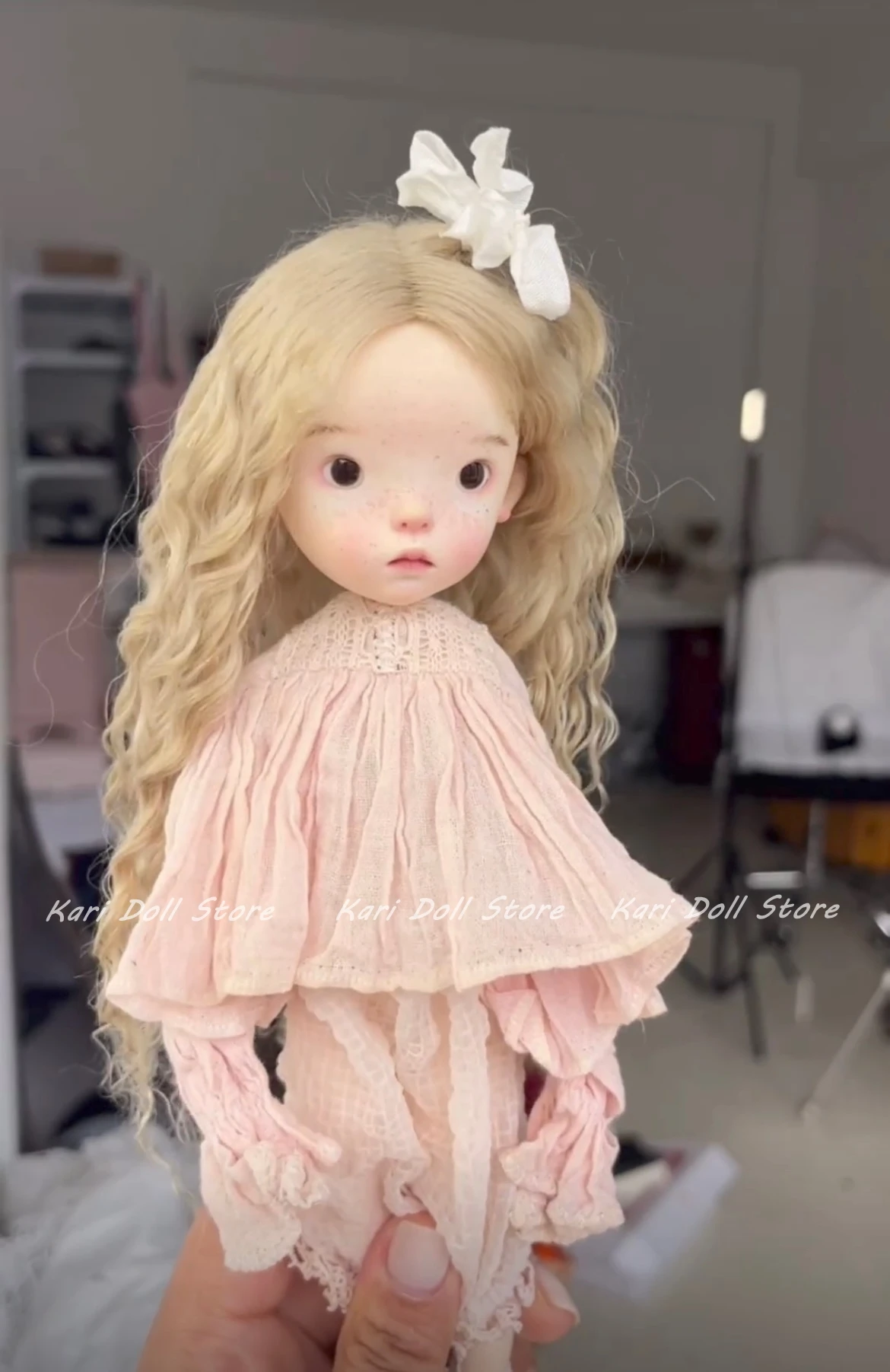 Kari Doll Natural mohair curly wigs for Landazz Landoudou Doll 16cm head circumference