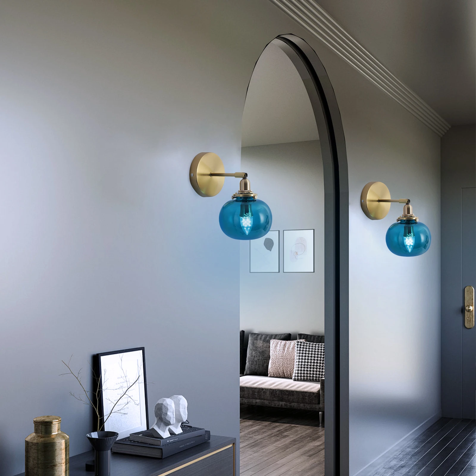 

Nordic Decorative Wall Lamp Glass Rotatable Modern Brass Bedside Lamp Led Mirror Sconce Light Fixture Indoor Hallway Bedroom