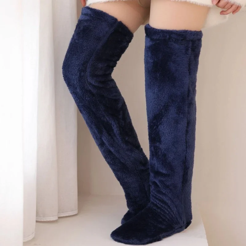 

Women Autumn Winter Stocking double-sided Solid Color Plush Floor Socks Stockings Knee Pads Warm High Socks Women MBR002