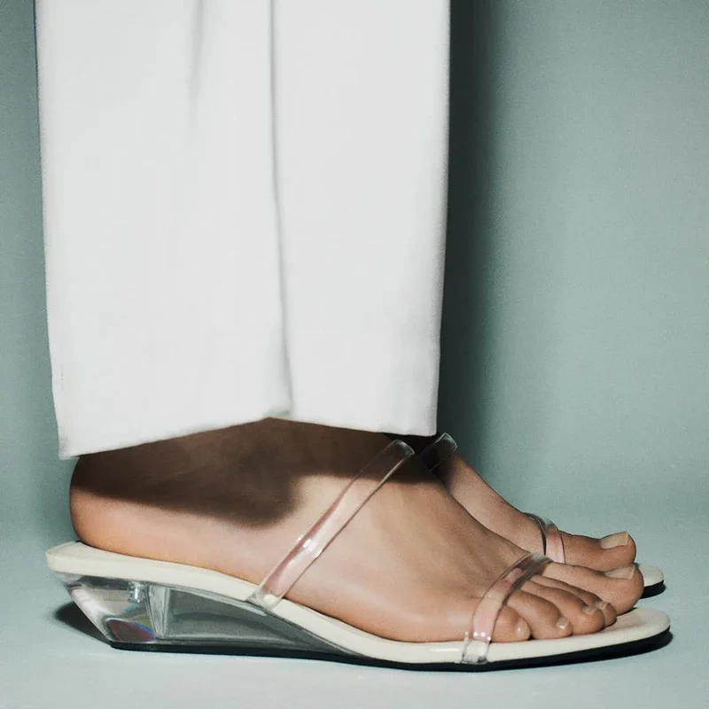 شباشب شفافة عصرية من مادة PVC للنساء، صنادل أنيقة بمقدمة مستديرة، أحذية مريحة للنساء، أحذية مصممة فاخرة #2