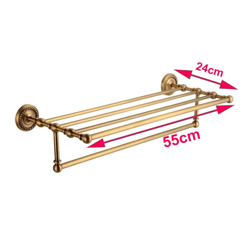 Solid Brass Bathroom Towel Rack, Antique Brass Towel Holder,Corner Bath Towel Shelf Accessories