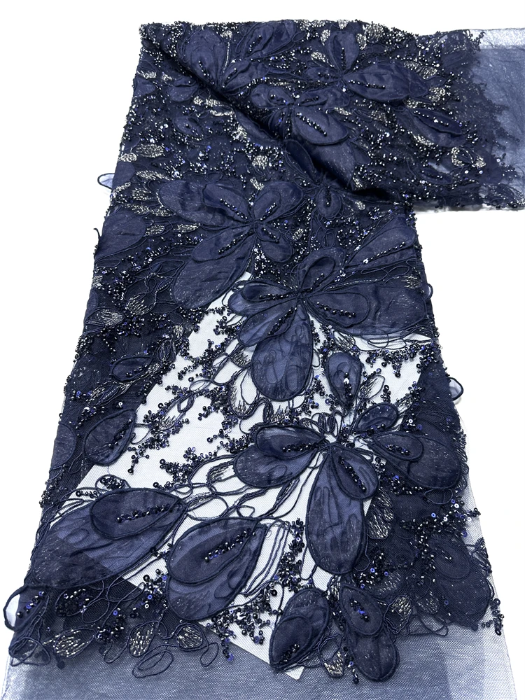 

Latest French 3D Flower Sequins lace Fabric 2026 high Quality Nigerian Sequins Mesh Lace Fabric For wedding Sewing 5 Yards
