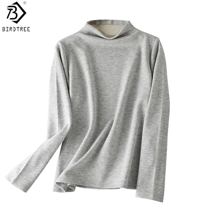 Birdtree Silk Brushed Basics Undershirt, Mock Neck Long Sleeve Shirt, Women Knitted Warmth Soft Blouse, 2026 Winter New T6O404JF