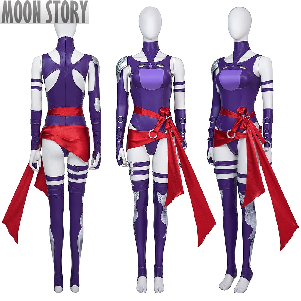 

Game Psylocke Cosplay Costume Sexy Jumpsuit Outfits Adult Women Leather Bodysuit Halloween Carnival Party Suit Sleevet