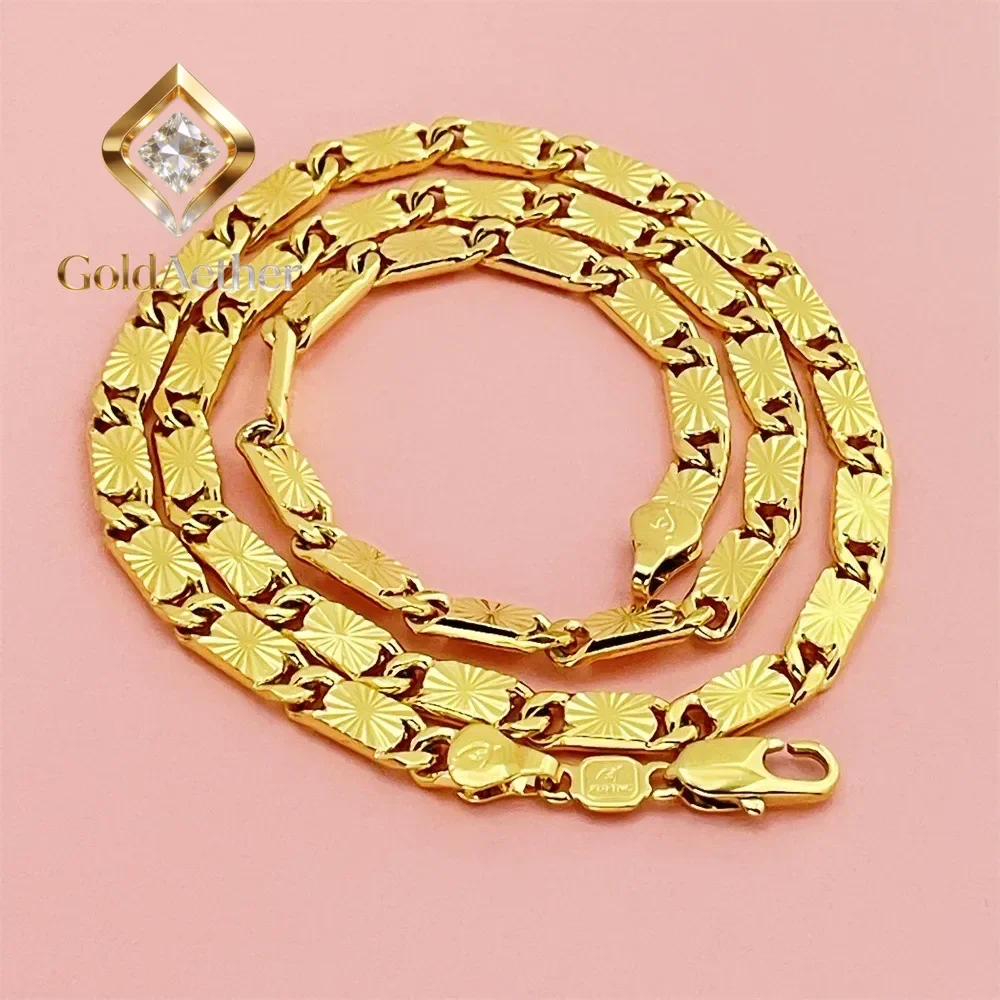 

GoldAether Luxury 24K 9999 Pure Gold real gold Men's and women's 4MM meter necklace 50CM necklace