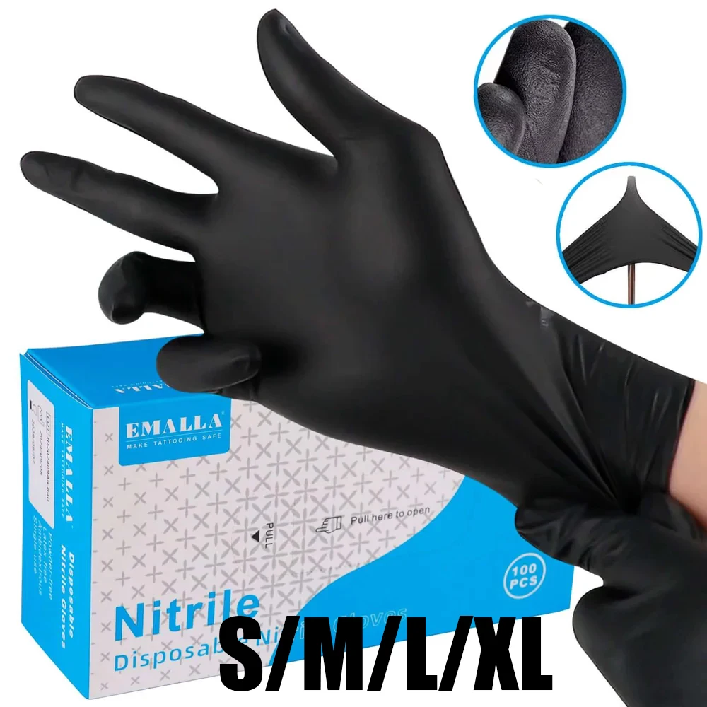 

Черные нитриловые перчатки для татуировок, одноразовые водонепроницаемые перчатки для татуировки, маникюра и салона, аксессуары для бытовой чистки