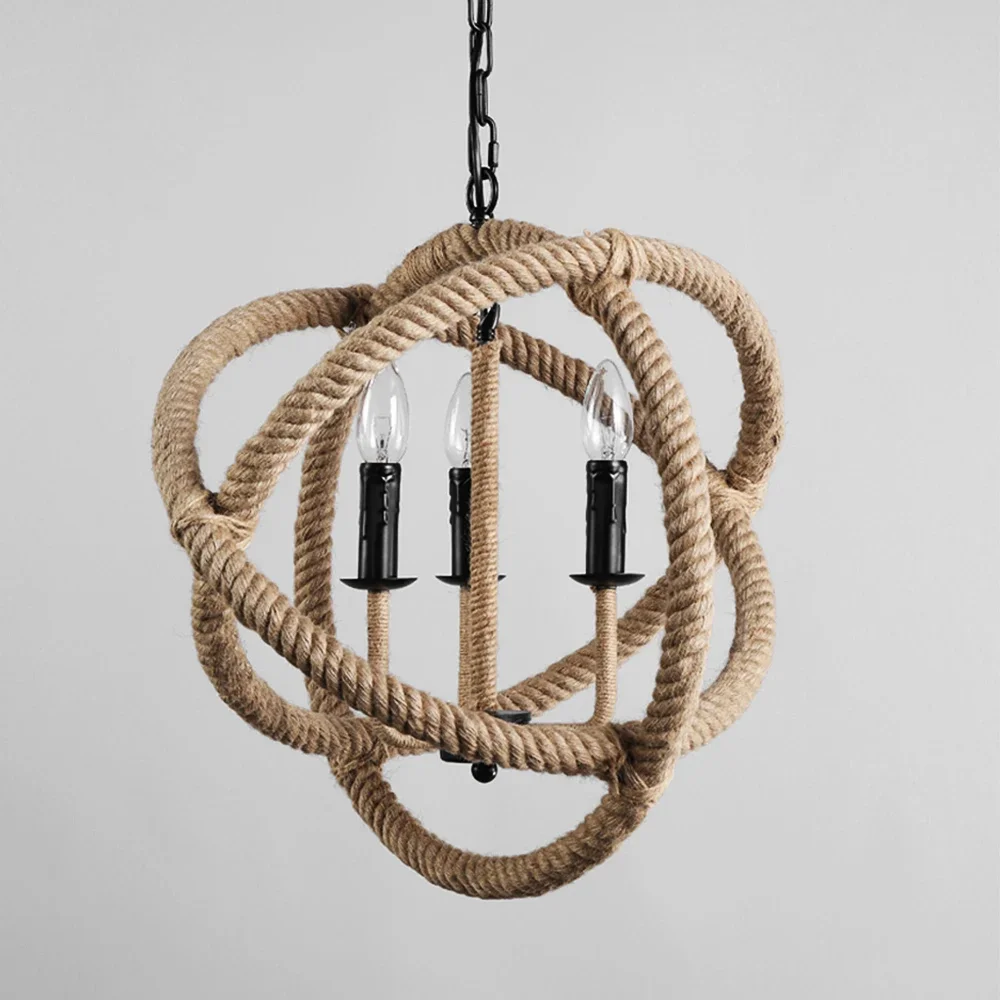 

3 Arms E14 AC110-120V Hanging Hemp Rope Ball-Shaped Pendant Light Vintage Retro Country Style