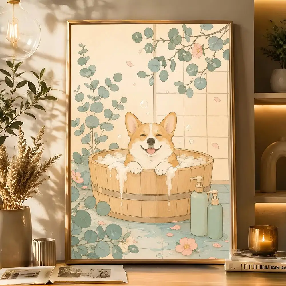 Funny Panda Ukiyo-e Style Toilet Poster Poster self‑adhesive Modern Wall Art Poster Print,  Room Decor for Living Room Bedroom