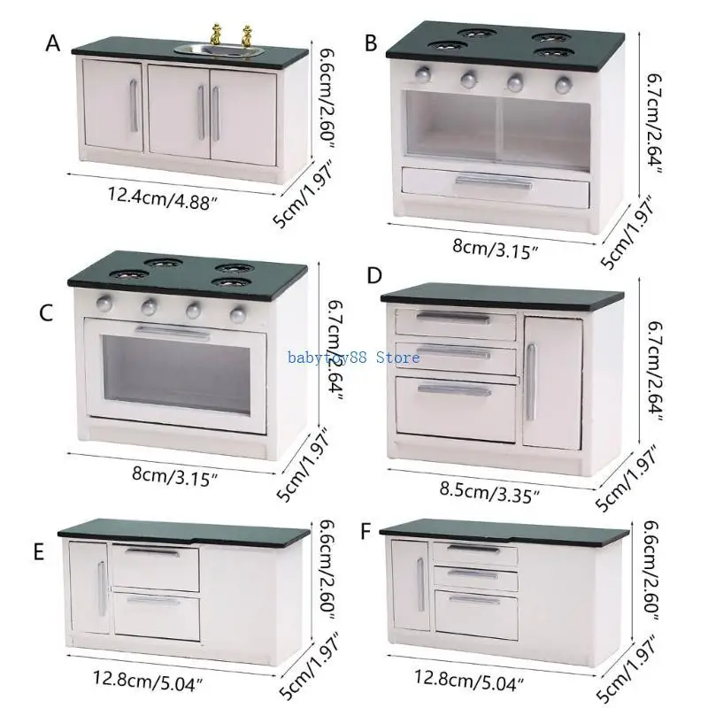 Y4UD 1:12ドールハウスミニチュアシンクストーブ収納食器棚家具の装飾