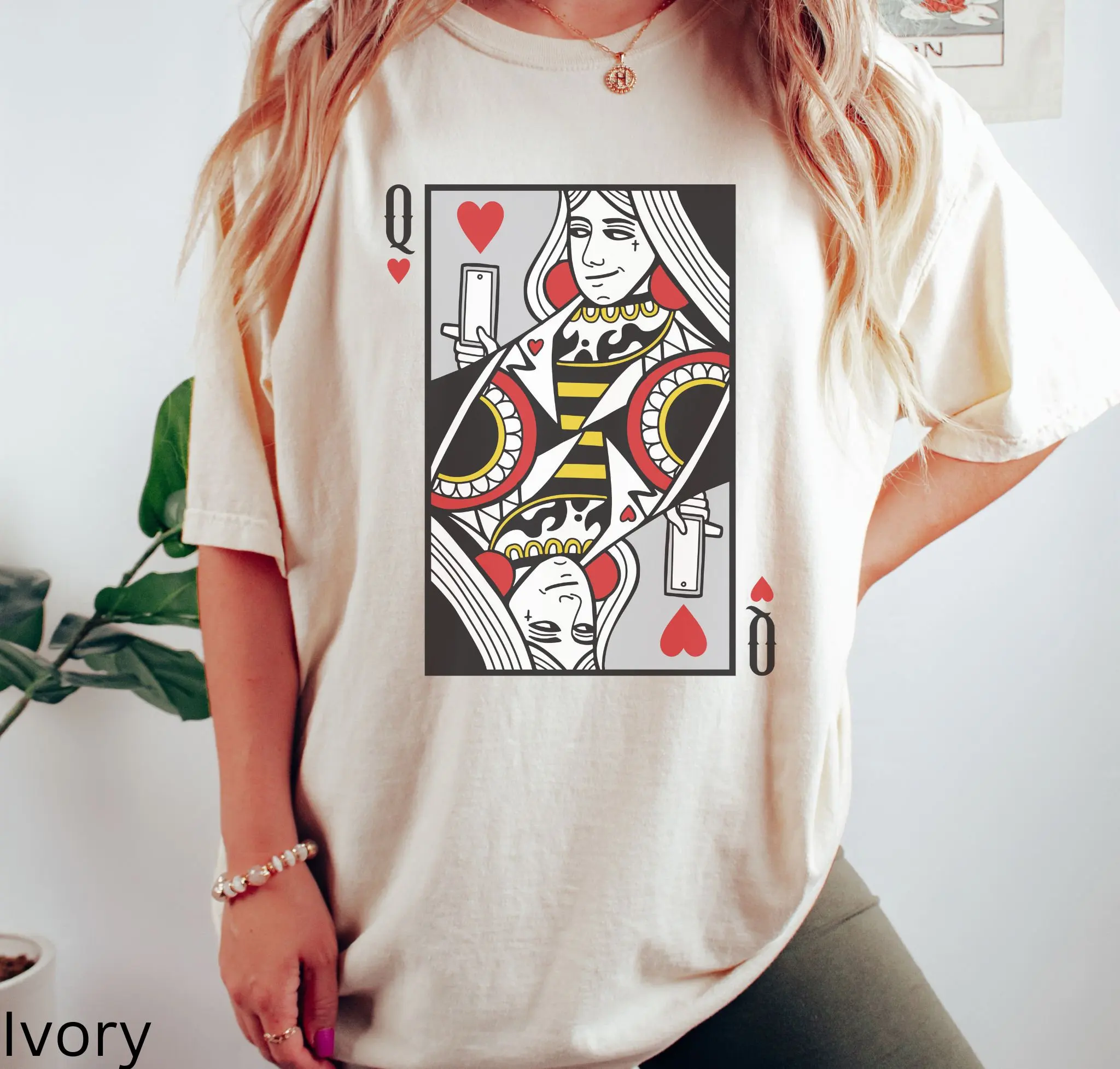 Ladies Trendy Graphic Boho Queen Of Hearts Gift Under 30 For Women Comfort Colors Garment Dyed T Shirt