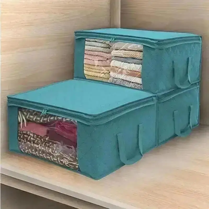 Narrow Foldable Clothes Storage Box With Lid Large Capacity Quilt Blanket Closet Storage Organizer Fabric Wardrobe Organizer Box