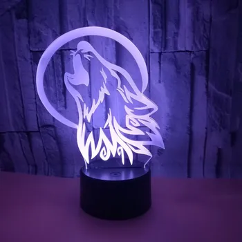 3D LED Lampe Wolf Kopf Schlafens zeit Illusion Touch Lampe Nachtlicht dimmbar 7 Farben Wolf Licht Kinder Nachttisch lampe