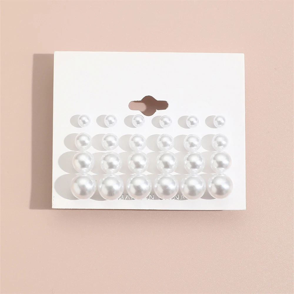 12pairs/Set Minimalist Simple Fashion Cute Resin Imitation Faux Pearl Stylish Earrings Women's Weekly Stud Set Daily Wear