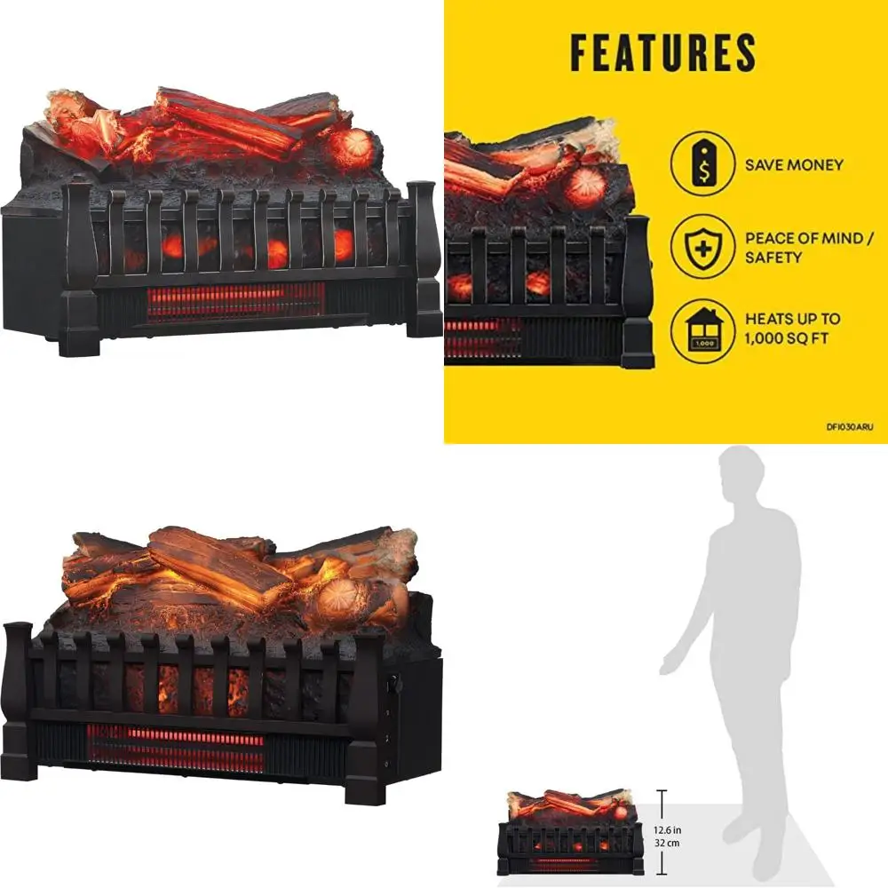 

Infrared Electric Fireplace Heater, Faux Log Insert for 1000 Sq Ft Rooms, Remote Controlled Flames