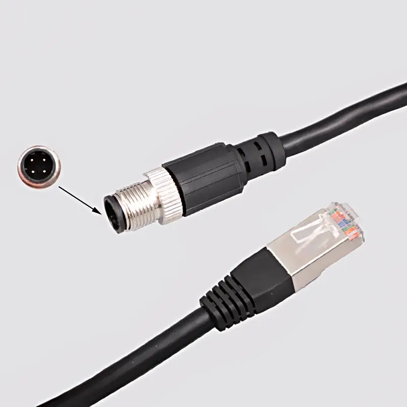 M12 To RJ45  4/8Pin A/D Conding Cable Connector M12 Elbow Male Female D-coded Industrial Ethernet Cord Transmission Sensor Wire