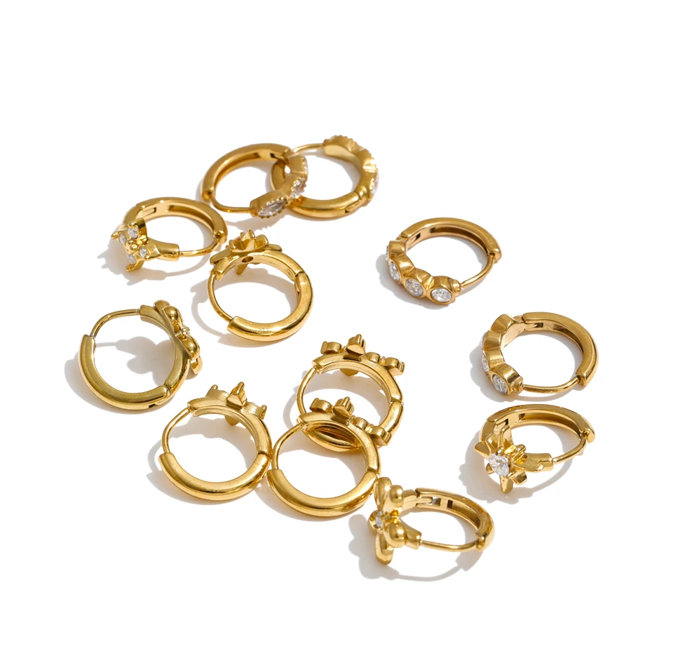 Yhpup Neuheiten Edelstahl Zirkonia Blumen-Kreuz-Stern-Creolen 16K PVD-beschichtet Premium Charmanter Schmuck – Detail 2