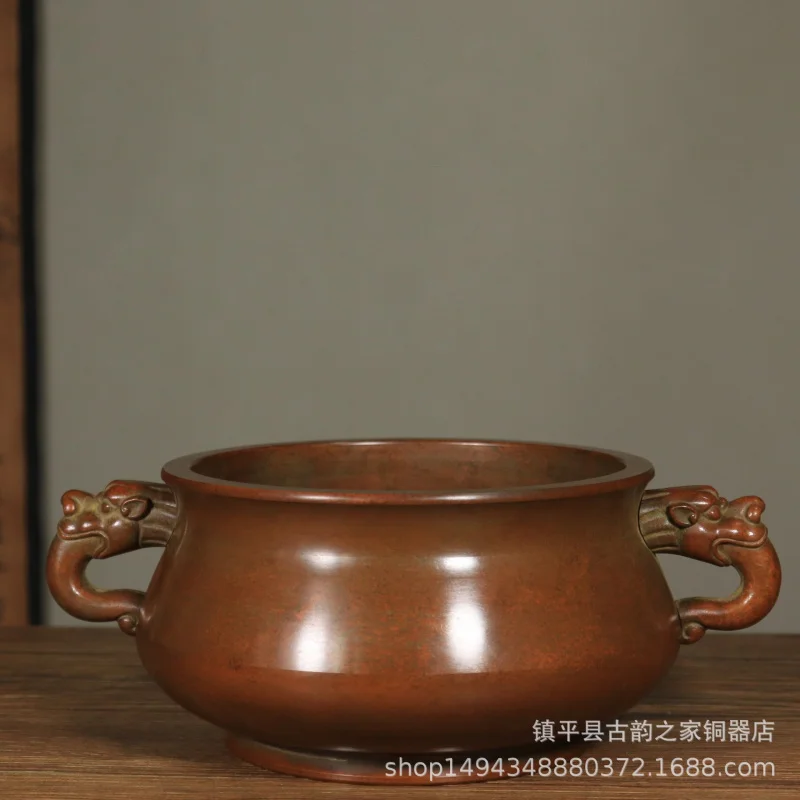 Extra Large Pure Double Dragon Ear Copper Incense Burner Brass Home Indoor Gift Craft Wholesale