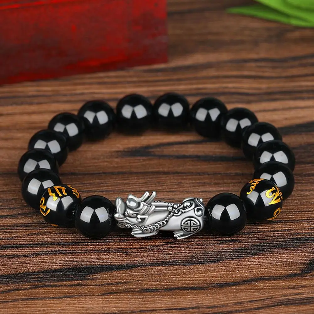 Fashion New Pixiu Women Men Attract Wealth Good Luck Bangle Bracelets Wristband Obsidian Stone Beads