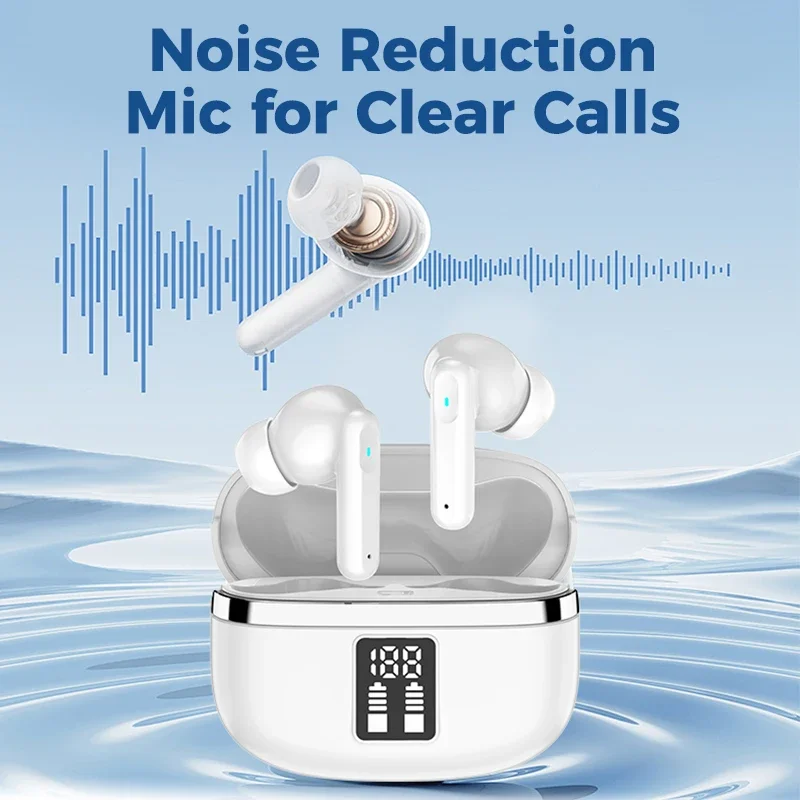 

Qino K15 Wireless Earphone Bluetooth 5.4 Headphone 60H Playback LED Power Display Ear Buds Mic Noise Cancellation Stereo Sound