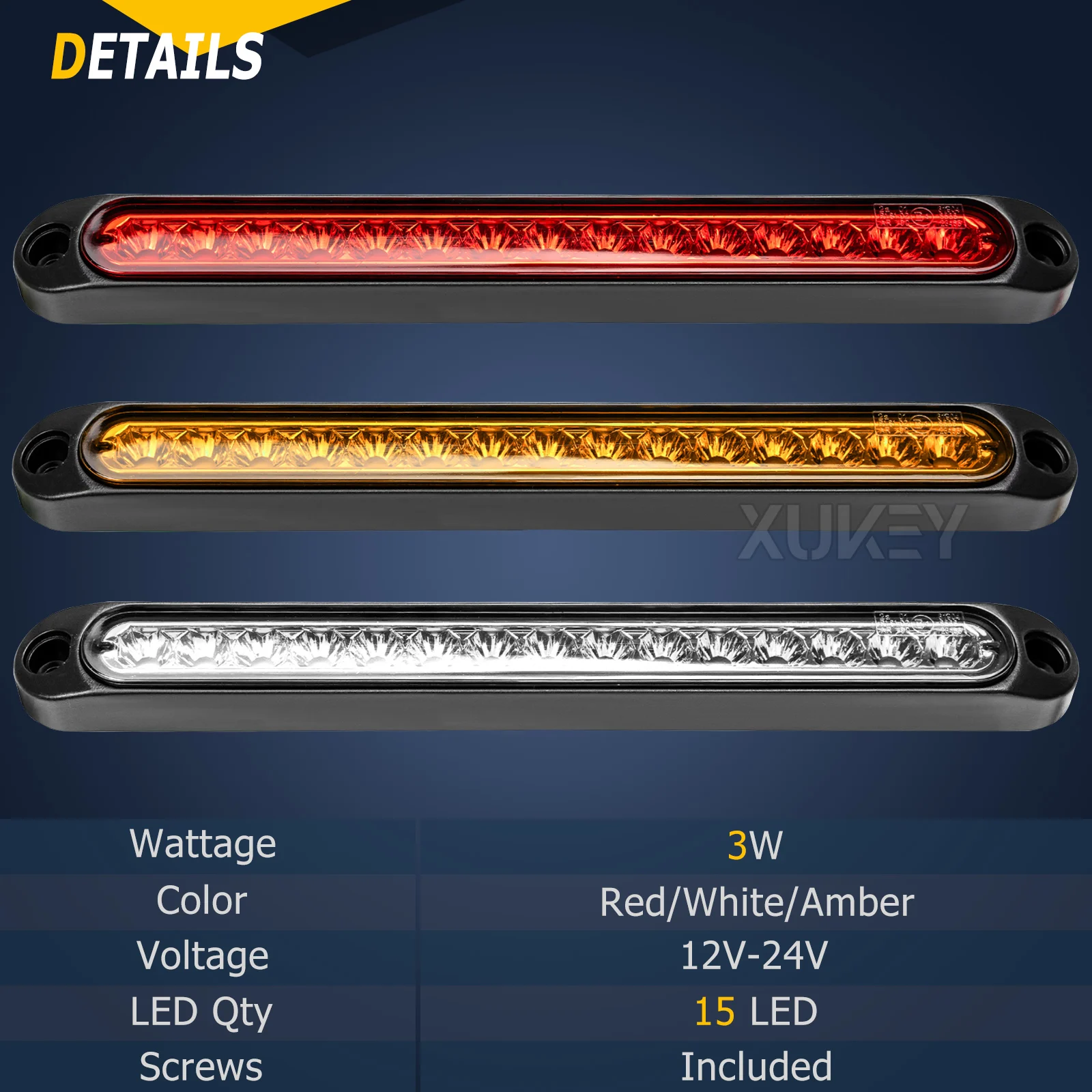 6Pcs 12V 24V LED Tail Light Strip Bar High Mount Brake Light DRL Stop Warning Light Truck SUV RV Camper Pickup Lorry Accessories