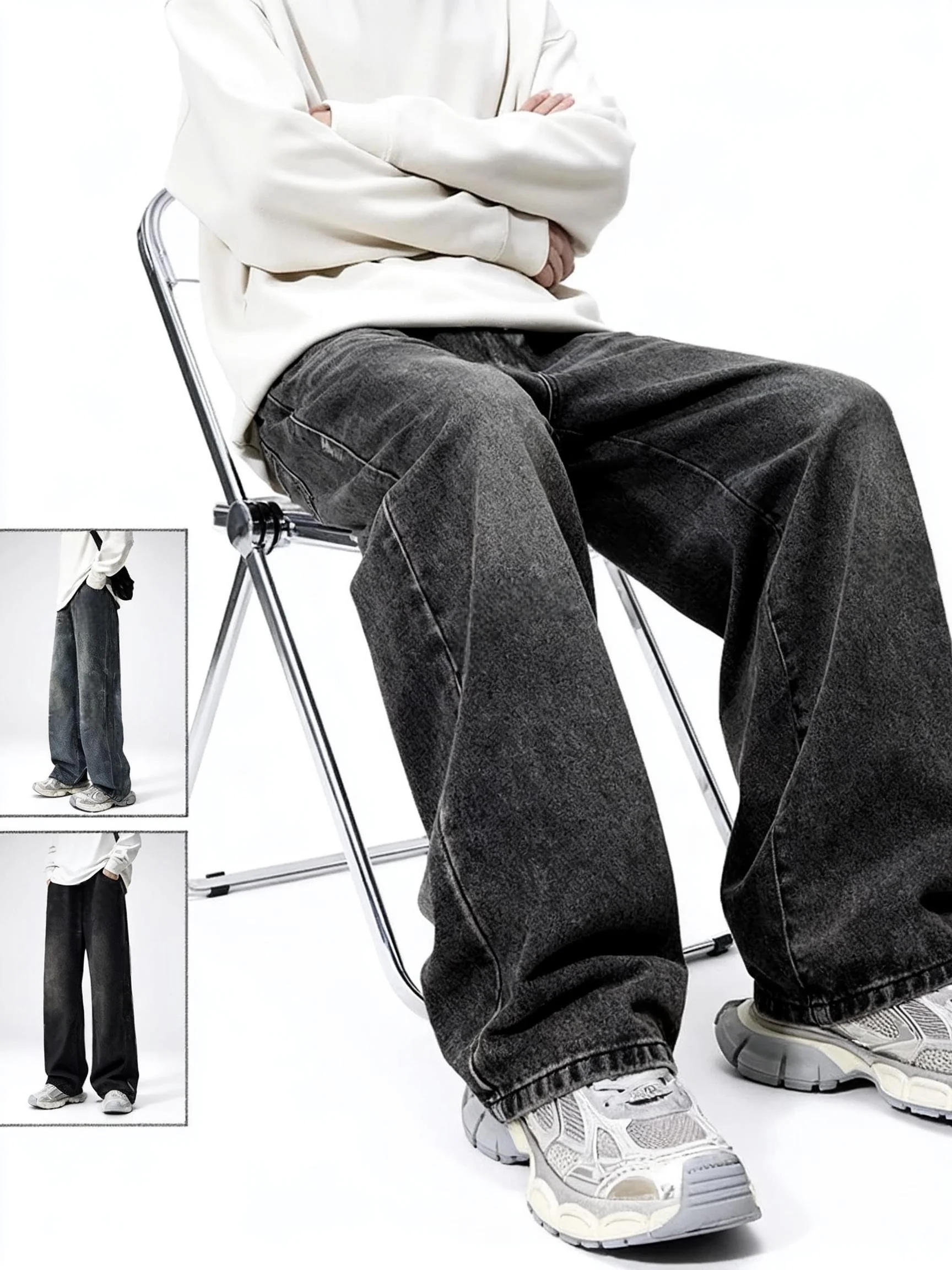 بنطال جينز رجالي فضفاض بأرجل مستقيمة متين وقابل للغسل من قماش الدنيم للرجال هدية مثالية للأصدقاء والأزواج #3