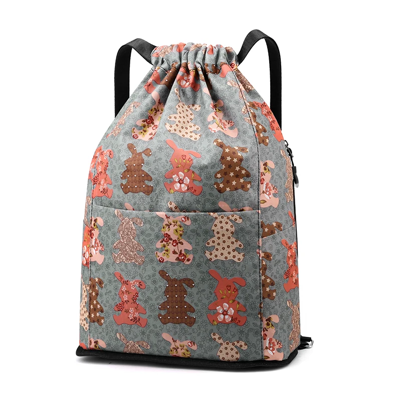 Mochila con cordón para mujer, de alta calidad bolso de tela, plegable, portátil, para ir de compras